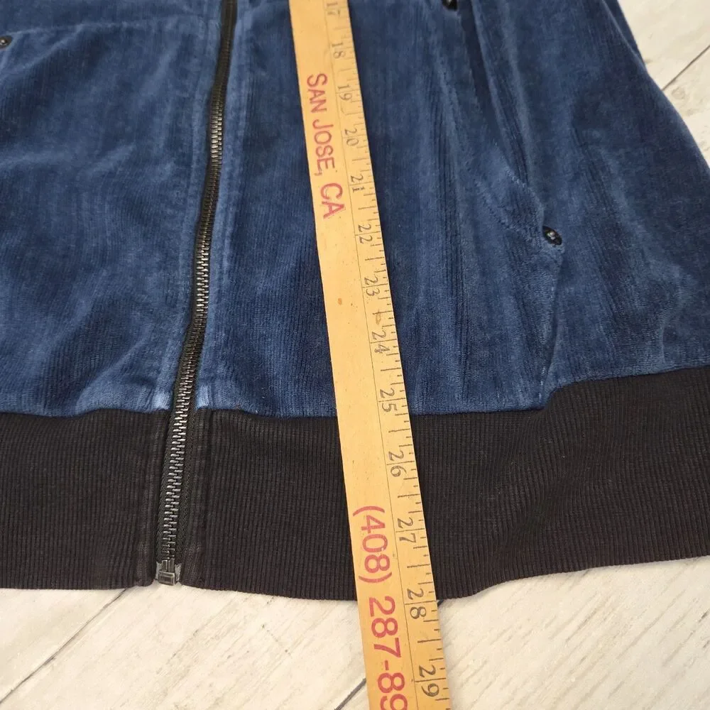 True Religion Mens Blue Corduroy Full Zip Hoodie Jacket Sz Large Buddha Graphic